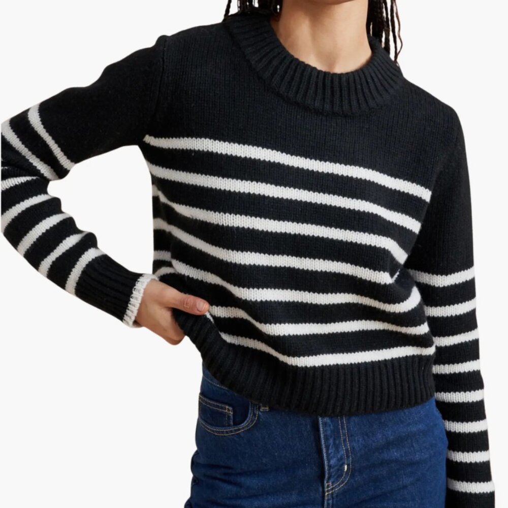 La Ligne Black & White Striped Cowl-Neck Sweater
